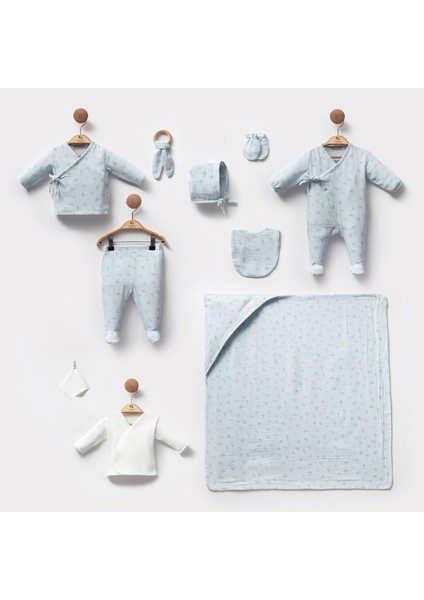 0-3 Ay Erkek Bebek 10'lu Baskılı Müslin Hastane Çıkışı Seti