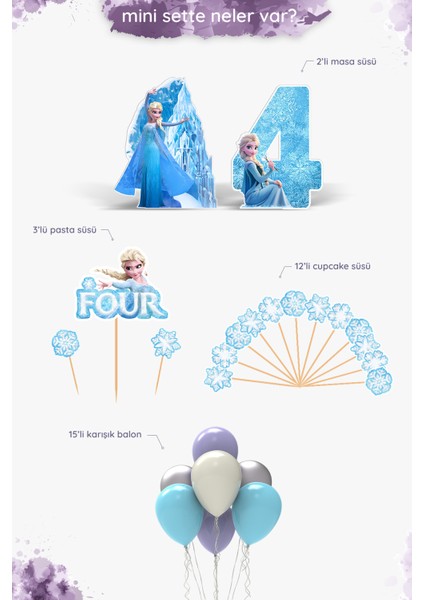 Frozen Elsa Temalı 4 Yaş Doğum Günü Parti Seti Doğum Günü Konsepti - Mini