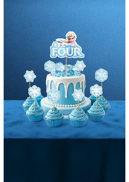 Frozen Elsa Temalı 4 Yaş Doğum Günü Parti Seti Doğum Günü Konsepti - Mini