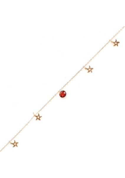 925 Ayar Rose Gümüş Yuvarlak Garnet Taşlı Deniz Yıldızı Halhal
