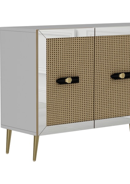 Murky Konsol Tv Sehpası Çok Amaçlı Dolap 150 cm Beyaz Gümüş modelleri