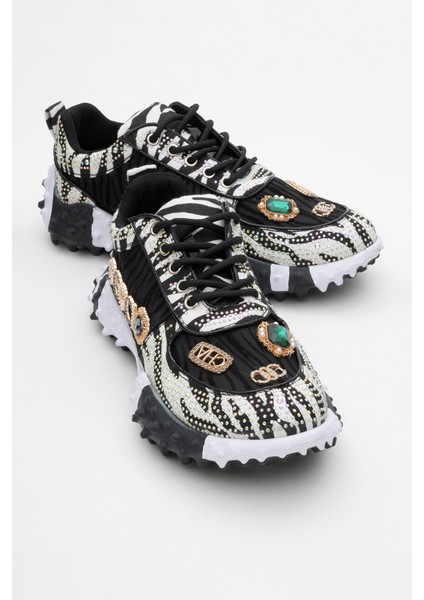 Vero Siyah Desenli Taşlı Kadın Spor Ayakkabı