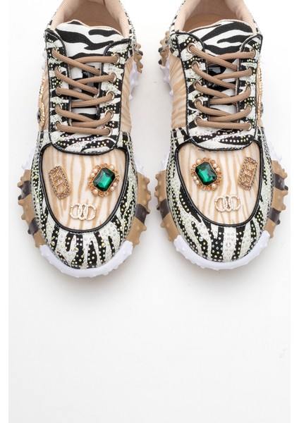 Vero Bej Desenli Taşlı Kadın Spor Ayakkabı fiyatları