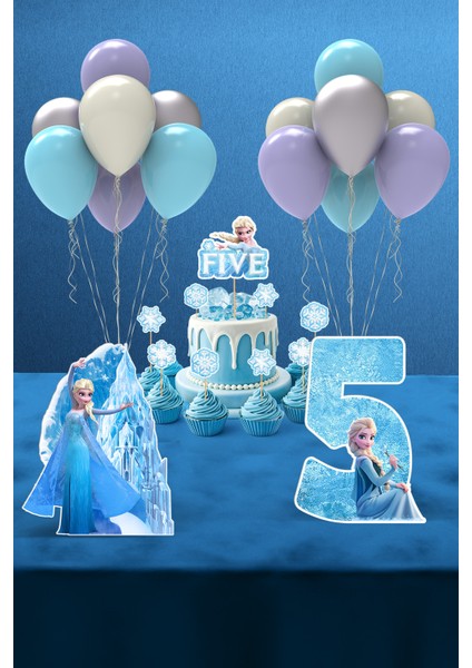 Frozen Elsa Temalı 5 Yaş Doğum Günü Parti Seti Doğum Günü Konsepti - Mini