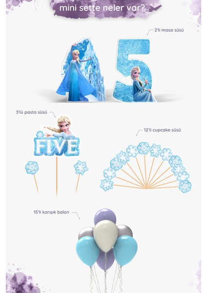 Frozen Elsa Temalı 5 Yaş Doğum Günü Parti Seti Doğum Günü Konsepti - Mini
