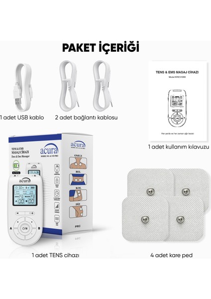 AC-933 Pro Şarj Edilebilir, Çift Kanallı 22 Programlı Profesyonel Tens Cihazı
