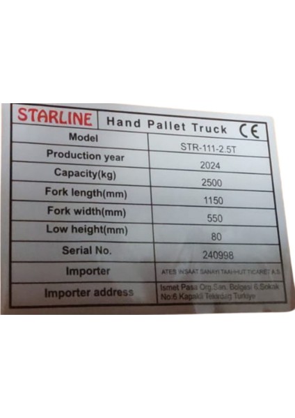 STR-111-2,5T Transpalet