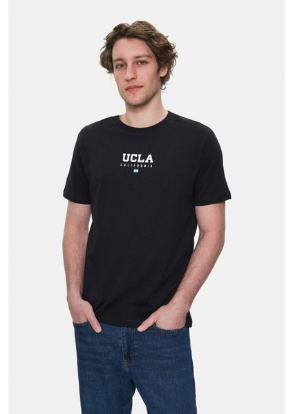 Sherman Siyah Bisiklet Yaka Baskılı Standard Fit Erkek Tshirt