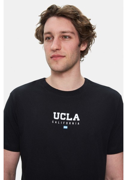 Sherman Siyah Bisiklet Yaka Baskılı Standard Fit Erkek Tshirt fırsatları