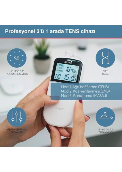 AC-933 Çift Kanallı, 50 Programlı Profesyonel Tens Cihazı