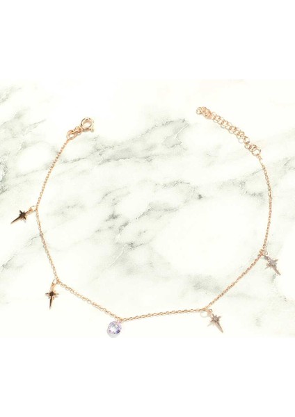 925 Ayar Gümüş Ametist Taşlı Kuzey Yıldızı Modeli Halhal modelleri