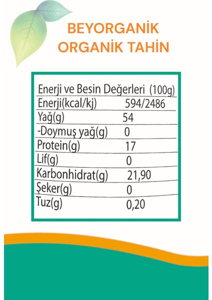 Organik Tahin 600gr (Tek Kavrulmuş) +8 ay