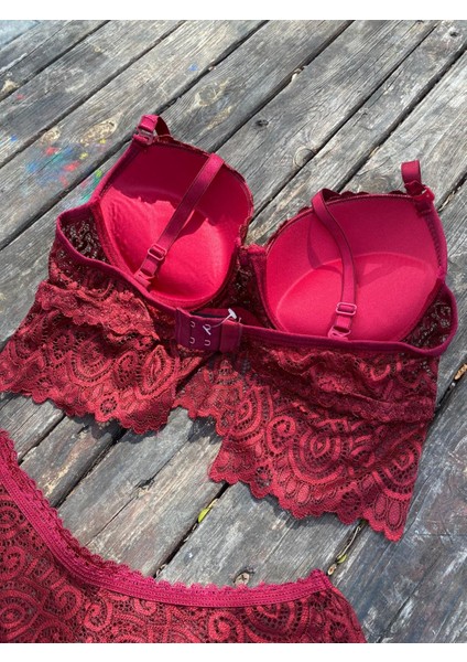 Bordo Dantelli Destekli Bralet Takım fiyatları