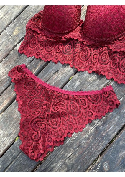 Bordo Dantelli Destekli Bralet Takım fırsatları