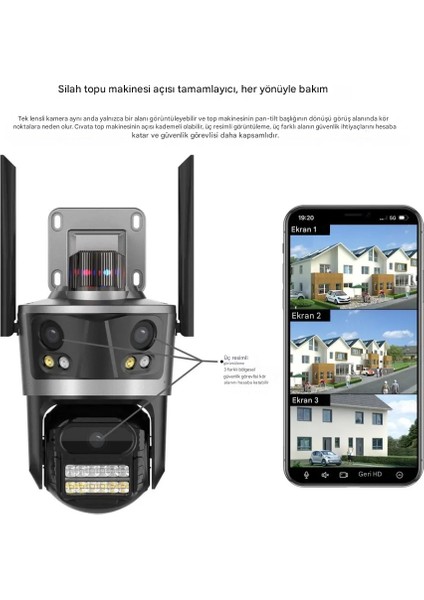 Icsee Wifi 12MP Kamera 6k 3lens Bağlantı Ptz Güvenlik Kamera Cctv 3 Ekran Ağ Kamerası 2 Yönlü Ses modelleri