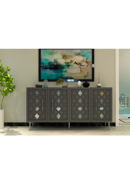 Cupola Konsol Tv Sehpası Çok Amaçlı Dolap 150 cm Antrasit Gümüş