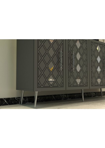 Cupola Konsol Tv Sehpası Çok Amaçlı Dolap 150 cm Antrasit Gümüş modelleri