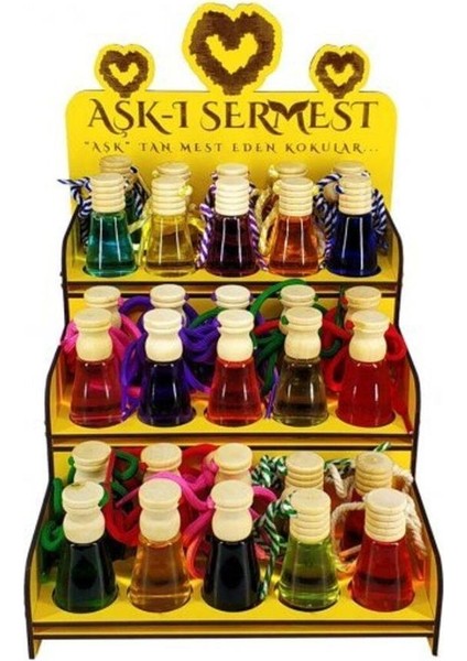 Sarı Ahşap Standlı 90 Adet 8 ml Lavanta Araç Parfümü Oto Araba Kokusu