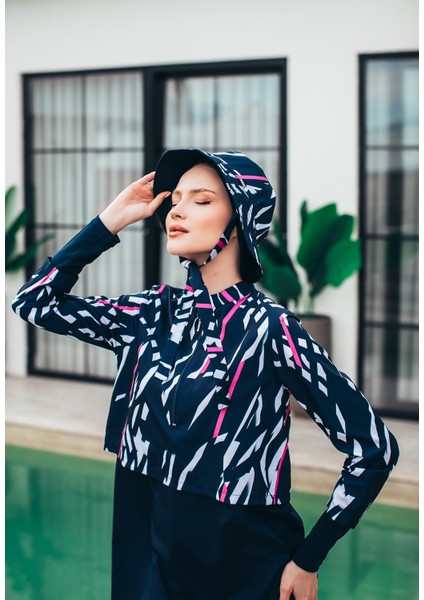 Electra Storm Kadın Kısa Desenli Fermuarlı Tam Kapalı Tesettür Mayo 3'lu Set