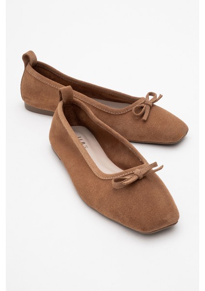 Sosa Toprak Süet Deri Küt Burunlu Fiyonklu Kadın Babet Ayakkabı