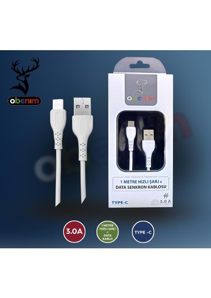 Şarj Data Kablo Type-C 3.0 A