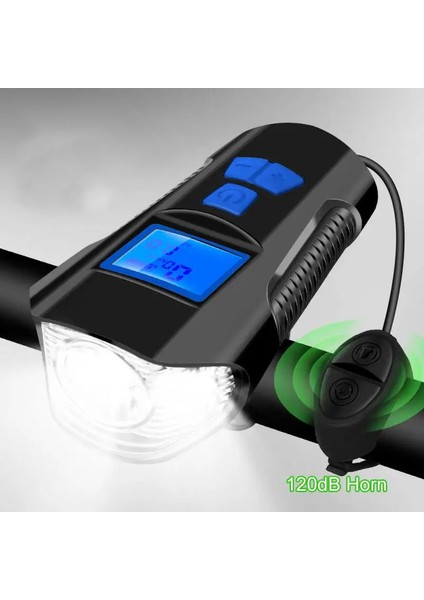 Bisiklet Hız Göstergesi Km Sayaç Fener Korna Lcd Ekran Ön Far Lamba 3in1 Gidon