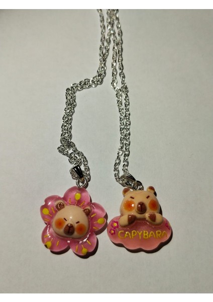 Sevimli Kawai Capybara Ayıcık Çiçekli Bf Best Friend Arkasaşlık Kolyesi