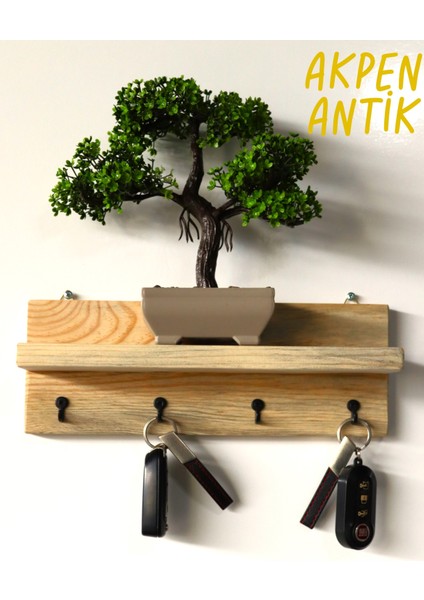 Masif Ahşap Anahtar Askısı,dekoratif Raf Antik