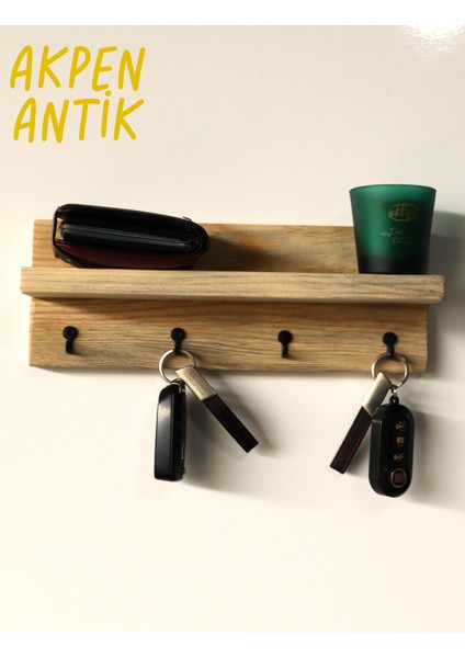 Masif Ahşap Anahtar Askısı,dekoratif Raf Antik