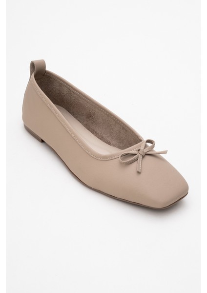 Sosa Bej Cilt Hakiki Deri Küt Burunlu Fiyonklu Kadın Babet Ayakkabı modelleri