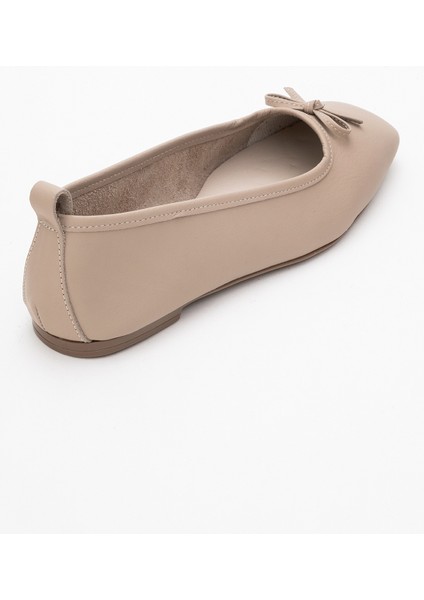 Sosa Bej Cilt Hakiki Deri Küt Burunlu Fiyonklu Kadın Babet Ayakkabı indirimleri