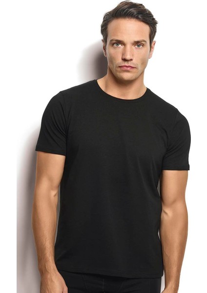 Bisiklet Yaka T-Shirt Siyah Renk Erkek Tişört fiyatları