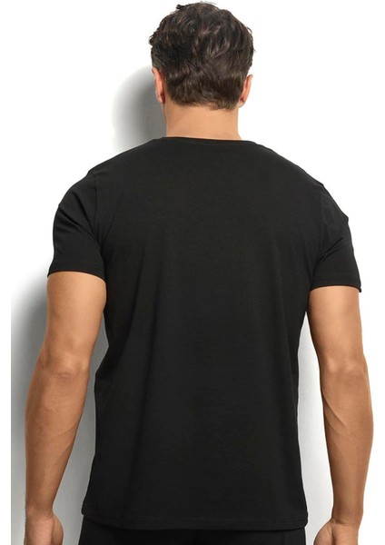 Bisiklet Yaka T-Shirt Siyah Renk Erkek Tişört modelleri