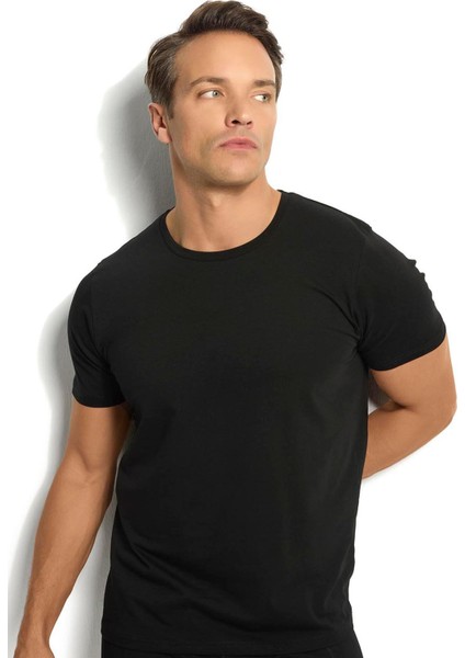 Bisiklet Yaka T-Shirt Siyah Renk Erkek Tişört fırsatları