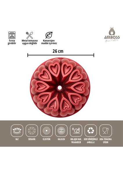 Ametist 26 Cm Döküm Kek Kalıbı Kırmızı modelleri