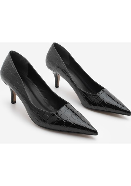 Kadın Stiletto Croco Desenli Topuklu Ayakkabı Olfin