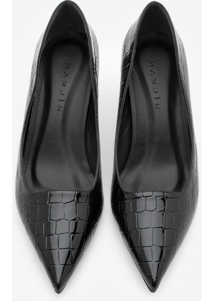 Kadın Stiletto Croco Desenli Topuklu Ayakkabı Olfin Siyah Croco