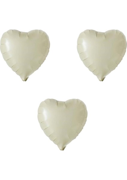 18 Inç Retro Beyaz (Krem) Renk 3 Adet Kalp Şekilli Folyo Balon