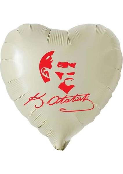 18 Inç Retro Beyaz (Krem) Renk Atatürk Temalı Kalp Folyo Balon