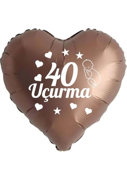 18 Inç Çikolata Kahve Renk Bebek Figürlü 40 Uçurma Temalı Kalp Folyo Balon