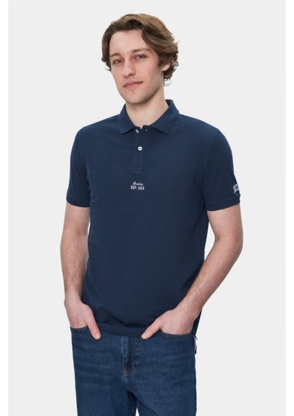 Quınton Lacivert Polo Yaka Nakışlı Standard Fit Erkek Tshirt