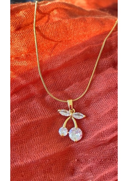 Paslanmaz Çelik Kadın Zirkon Taşlı Kiraz Kolye