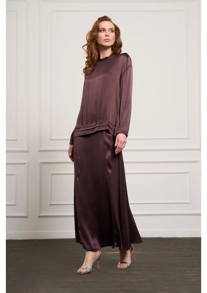 Cupro Etek Tunik Takım 37008 Kahverengi modelleri