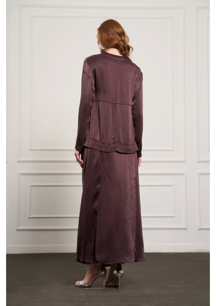 Cupro Etek Tunik Takım 37008 Kahverengi fırsatları