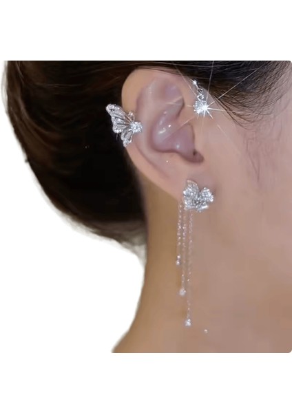 Lüks Kristal Çiçek Püskül Damla Küpe Kadınlar Için Parlak Zirkon Opal Uzun Dangle Küpe Kızlar Parti Düğün Takı Hediye Metal RENK:ER22Y1741 (Yurt Dışından)
