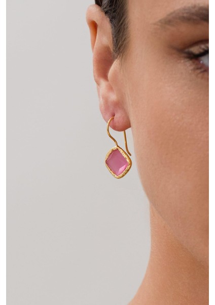 Pembe Düş Taşlı Mini Küpe