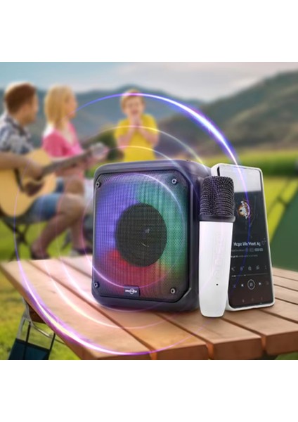 Çok Renkli Işıklı Karaoke Boombox - Kablosuz Taşınabilir Hoparlör Radyo Subwoofer