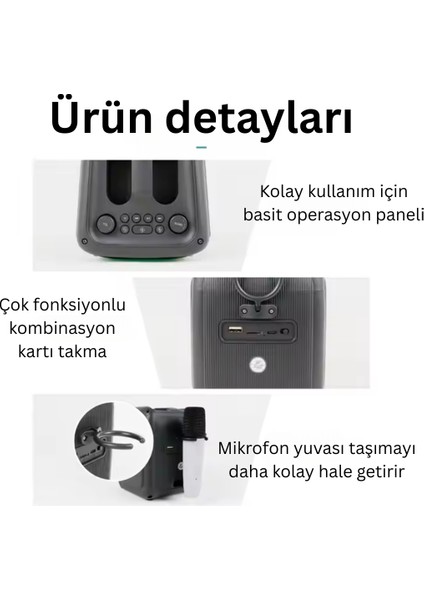 Çok Renkli Işıklı Karaoke Boombox - Kablosuz Taşınabilir Hoparlör Radyo Subwoofer indirimleri