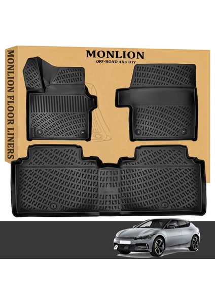 Kıa Ev6 2022-2025 Için Monlion Paspaslar 3D Özel Fit Kauçuk Paspasları 1. ve 2. Sıra Siyah