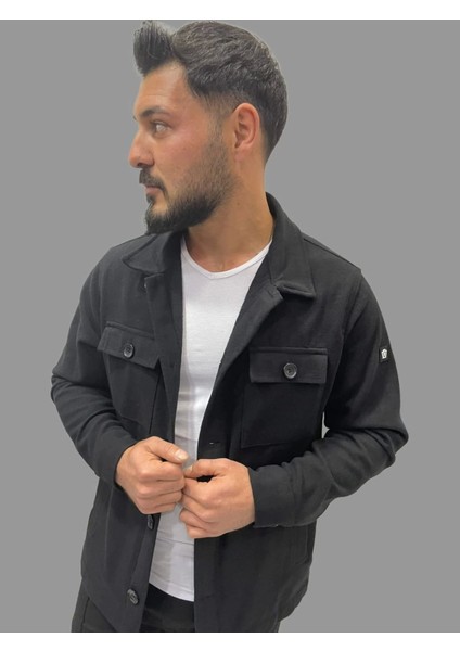 Erkek Kaşe Mevsimlik Cep Detaylı Gömlek Modeli Siyah Ceket fırsatları